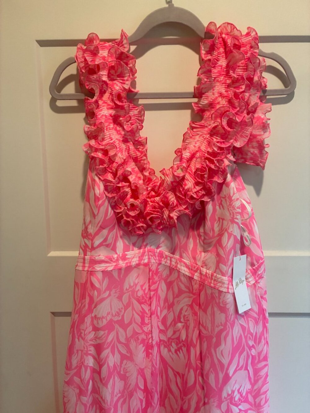 Ruffles Ruffles Ruffles !!!!! Lilly Pulitzer Pink Maxi Dress Size 14 - Picture 7 of 7